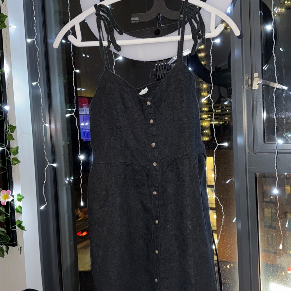 rusty mid length Black Button-Down Dress